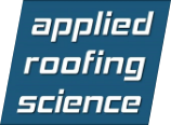 Applied Roofing Science's logo with a blue parallelogram and white text inside